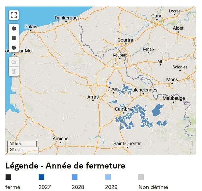 carte fermeture réseau cuivre Hauts-de-France Dunkerque Lille 2027 2028 2029